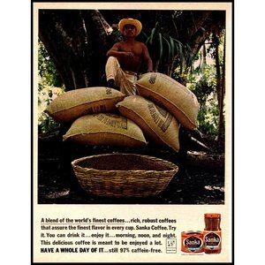 1963 Sanka Decaf Coffee Bean Vintage Print Ad Farmer Jungle Rain Forest Wall Art